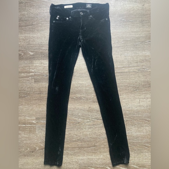 AG Adriano Goldschmied Legging Super Skinny Black Velvet Size 25R - Picture 2 of 5
